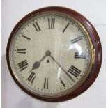 Mahogany single fusee wall clock, the twelve inch painted dial with Roman numerals, key