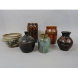 A collection of six pieces of studio pottery wares including a Vellow of Somerset bowl with lug