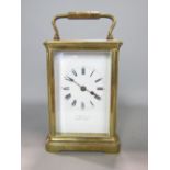 Hamilton & Co brass cased carriage clock, with cornice case, open escapement and striking on gong,