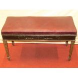 An Edwardian Sheraton revival duet/window seat of rectangular form raised on square tapered legs