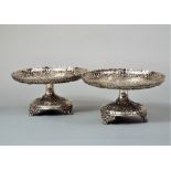 Pair of good quality Victorian silver tazzas with embossed bowls and stands, with various floral and