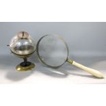 Hueger spherical barometer, 21cm high; together with a further ivory handled magnifying glass (2)