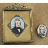 A mid-19th century miniature portrait of a red headed gentleman, 6cm max oval in gilt metal frame,