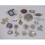 Interesting collection of silver costume jewellery to include a Scandinavian enamelled brooch