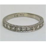 Diamond half eternity ring with millegrain setting, in 18ct white gold, size N, 2.7g