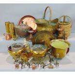 Large collection of mainly brassware to include helmet coal scuttle, samovar, various other brass