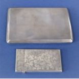 1930s engine turned silver cigarette case with slide opening action, maker C & C, London 1934,