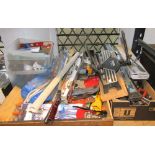 A three metre x one metre run of work shop tools, mainly hand tools of all types, fixings, mitre