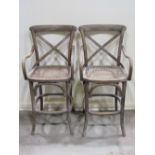 A pair of good quality contemporary Bentwood high chair back stools, with X framed splats, open down