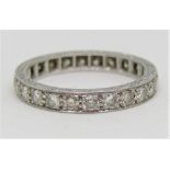 Diamond eternity ring with millegrain setting, in unmarked white metal, size L/M, 3.5g