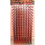 A large wooden and galvanised wine rack to hold 112 bottles