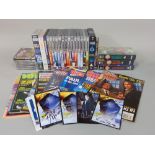 Box of vintage Dr Who themed goods and autographs comprising videos, DVDs, postcards and