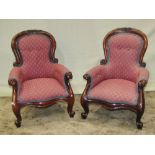 A pair of Victorian style apprentice/dolls size spoonback drawing room chairs with upholstered
