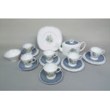 A collection of Susie Cooper Glen Mist pattern teawares comprising teapot, cake plate, sugar bowl,