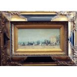 After Boudin, contemporary copy of a French impressionist style beach scene, oil effect print on