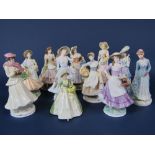 A collection of Royal Worcester figures of female characters including a set of four figures from