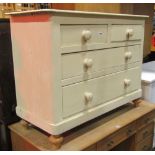 A Victorian pine bedroom chest of two short over two long graduated drawers, with all over later