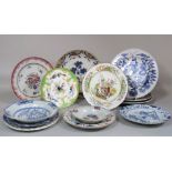 A collection of 19th century and other oriental plates including blue and white examples painted