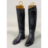 Pair of vintage black leather riding boots and trees by Maxwell, 177 New Bond Street, soles 27 cm,