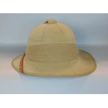 World War II original military British pith helmet/sun tropical hat, the interior with inscription