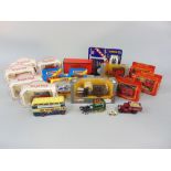 Collection of model vehicles including boxed Thornycroft Beer Truck and Ford Model T, eight boxed