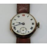 Early gent's Rolex W & D lug head watch, the enamel dial with roman numerals and subsidiary second