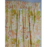 One pair curtains in bright floral print with pencil pleat heading, lined and thermal lined, drop