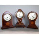 Art nouveau stylised balloon head walnut mantel clock with boxwood and mother of pearl inlay,