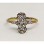 18ct Art Deco diamond cluster ring, size J/K, 1.9g