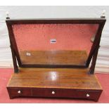 A Georgian mahogany toilet mirror, the box base enclosing three frieze drawers with satinwood and