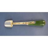 19th century silver Stilton scoop, with articulated slide ejector, later Bakelite handle,
