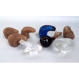 A collection of novelty glass paperweights to include two Lalique birds (both af) and six other