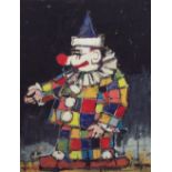 20th century school - Study of a standing clown in brightly coloured costume, oil on board,