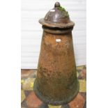 An old weathered conical shaped rhubarb forcer and associated cap, 60 cm in high (excluding cap)