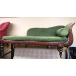 A late Regency chaise longue, the showwood frame with simulated rosewood finish, upholstered