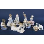 A collection of seven Nao figure groups all showing children with their pets, together with a