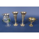 Mixed collection of silver to include a twin handled trophy, pair of faceted vases and a further
