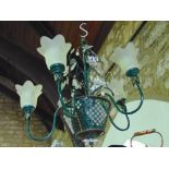 French metal five branch ceiling light decorated with glass flower work and drop beadlets, 60 cm,