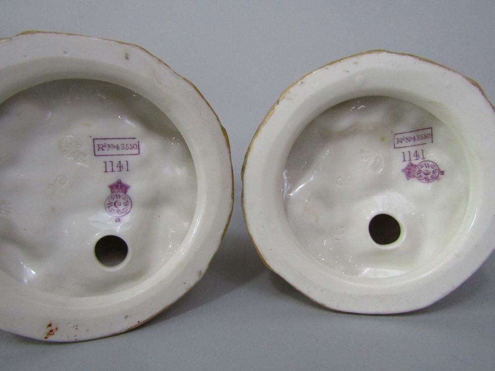 A pair of Victorian Royal Worcester candlesticks by James Hadley, both in the form of tree trunks - Image 2 of 2