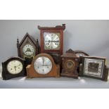 A box containing a mixed collection of clocks to include a Bakelite two train Smiths example, an