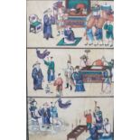 19th century Chinese school - Set of three watercolours of figures, immortals, scribes, etc (in