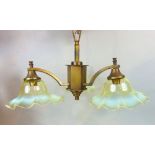 A good quality early 20th century brass three branch ceiling light fitted with vaseline glass