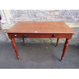 A Victorian mahogany side table with rectangular top over two frieze drawers raised on turned