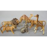 A collection of six Beswick animals (mostly for restoration) including a family of a lion,