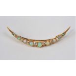 Good quality antique opal and diamond crescent brooch, largest diamonds 0.10cts approx, in