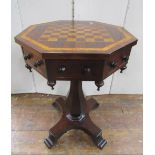A Regency rosewood games table of octagonal form, enclosing four real and four dummy drawers, raised