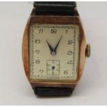 1930s gent's 9ct wristwatch, the champagne dial with Arabic numerals and subsidiary second dial in a