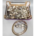 A mixed collection of silver and silver plate to include a set of six silver fiddle pattern