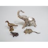 Possibly by Bergman - a cold cast bronze model of a mouse, silver plated model of an elephant with