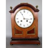 Mahogany twin train miniature bracket type clock, the convex enamel dial with two train movement and